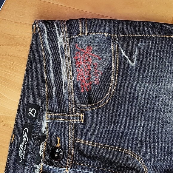 Ed Hardy by Christian Audigier Embroidered Tattoo Raw Hem Jeans - Picture 6 of 12